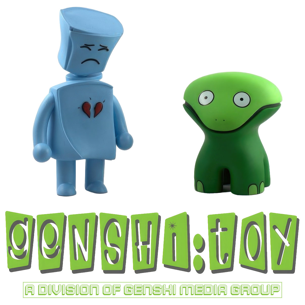 The Broken Heart Robot and Kricky the Alien Frog beneath the GENSHI:TOY logo